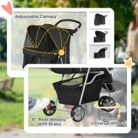 PawHut 3 Wheels Foldable Dog Stroller with Storage Basket, Adjustable Canopy, Cupholder for Miniature and Small Dogs, Black(m-6)