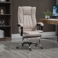 Vinsetto Microfiber Computer Chair, Executive Office Chair with Reclining Backrest Retractable Footrest Adjustable Height Beige(m-1)