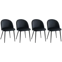HOMCOM Modern Dining Chairs, Mid-Back Velvet-touch Upholstery Side Chair, Table Chair for Living Room, Dining Room, Black, Set of 4(m-11)