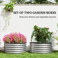 Outsunny Set of 2 Raised Garden Bed, Metal Planter Box with Safety Edging, Easy-to-assemble Stock Tank 3'x3'x1.4' Silver(m-4)
