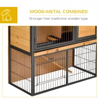 PawHut Wooden Rabbit Hutch Metal Frame Small Animal Habitat with No Leak Tray, Asphalt Openable Roof,Ramp and Lockable Door for Rabbits, Chickens, Ducks, Outdoor Light Yellow(m-7)
