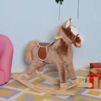 Qaba Kids Rocking Horse Plush Toddler Rocker Wooden Base Ride On Toy(m-10)