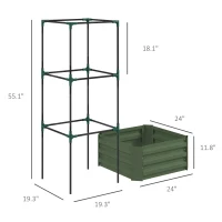 Outsunny Galvanized Planter Box, 24" x 24" x 55" Raised Garden Bed with Tomato Cage for Climbing Vines, Green(m-3)