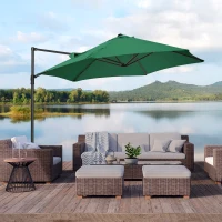 Outsunny 8.5FT Offset Patio Umbrella with 360° Rotation, Outdoor Cantilever Roma Parasol Hanging Sun Shade Canopy Shelter with Cross Base, Green(m-8)