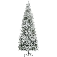 HOMCOM 9ft Unlit Snow-Flocked Slim Pine Artificial Christmas Tree with Realistic Branches and 1084 Tips(m-11)