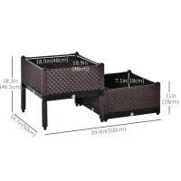 Outsunny Set of 2 Plastic Raised Garden Bed, Planter Box, Flower Vegetables Planting Container with Self-Watering Design and Drainage Holes for Patio Balcony(m-3)