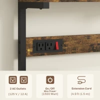 HOMCOM Kitchen Baker's Rack with Power Outlet, Coffee Bar Station with Adjustable Shelves and Hooks, Rustic Brown(m-4)