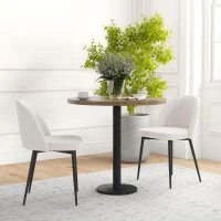 HOMCOM Set of 2 Mid-Back Dining Chair, Mid-Back Velvet-touch Upholstery Kitchen Chair for Living Room Dining Room, Cream White(m-8)