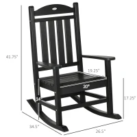 Outsunny Outdoor Rocking Chair, All Weather-Resistant HDPE Rocking Patio Chairs with Rustic High Back, Armrests, Oversized Seat and Slatted Backrest, 350lbs Weight Capacity, Black(m-3)