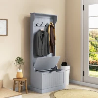 HOMCOM Entryway Hall Tree with Coat Rack and Sitting Bench, Mudroom Bench with Storage, and Hooks, Gray(m-10)