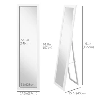 HOMCOM 15" x 62" Full Length Mirror for Bedroom, Free Standing Dressing Mirror, Wall Mirror for Living Room, White(m-3)