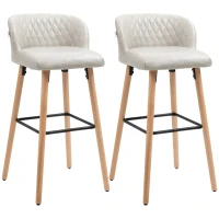 HOMCOM Bar Stool Set of 2 PU Leather Padded Counter Height Bar Stools with Footrest and Adjustable Feet for Home Kitchen White(m-11)