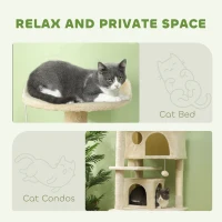 PawHut 54" Cat Tree, Multi-Level Cat Tower with Scratching Posts, Cat Condos, Bed, Platforms, Ramp, Toy Ball, Beige(m-5)