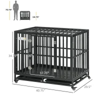 PawHut Heavy Duty Dog Crate Metal Kennel and Cage Dog Playpen with Lockable Wheels, Slide-out Tray and Anti-Pinching Floor, 41" x 29.5" x 35"(m-3)