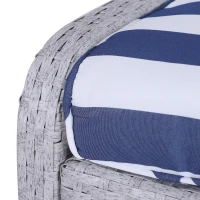 Outsunny 5 Pieces Wicker Patio Furniture Sofa Set Thick Padded Cushions, Outdoor PE Rattan Conversation Coffee Set with Armchairs, Footstools and Glass Top Table, Blue and White(m-9)