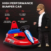 Aosom Kids Bumper Car, 6V 360° Rotation Electric Ride on Car, Twin Motors Battery Powered Toy with Music, Horn and Lights, Safety Belt, for Boys and Girls Aged 18-48 Months - Red(m-7)