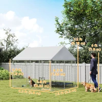 PawHut Heavy Duty Galvanized Steel Outdoor Dog Kennel with Waterproof Roof, Safety Lockable Latch System, 9.2' x 7.5' x 7.2'(m-3)