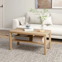 HOMCOM 2 Tier Coffee Table with Storage Shelf, Rectangular Center Table for Living Room, Home Office Furniture Nature Wood(m-1)