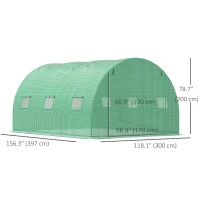 Outsunny 13' x 10' x 6.6'  Walk-in Polytunnel Greenhouse, Outdoor Garden Tunnel Greenhouse Tent with Zipped Roll-Up Door and 6 Mesh Windows, Green(m-3)