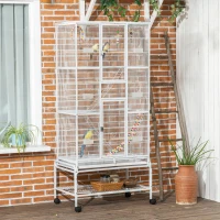 PawHut 71" Bird Cage with Wheels Perches, Ramp, Storage Shelf, Toys for Canaries, Finches, Cockatiels, Parakeets, White(m-8)
