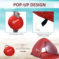 Outsunny Pop Up Beach Tent Portable Sun Shelter UV Protection Outdoor Patio with Carry Case & Stakes Red(m-5)