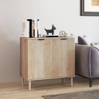 HOMCOM Accent Cabinet with Doors & Adjustable Shelf, Freestanding Storage Cabinet with Wood Legs for Living Room, Oak(m-1)