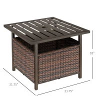 Outsunny 21.75" Outdoor Rattan Wicker Patio Coffee Table with Umbrella Hole, Patio Side Table with Slatted Metal Top, Brown(m-3)