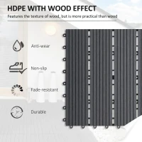 Outsunny 11 Pcs Plastic Interlocking Deck Tiles, 12" x 12" Non-slip Flooring Tiles for Indoor Outdoor Patio Balcony, Grey(m-4)