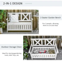 Outsunny Wooden Outdoor Storage Bench 2-Person Patio Bench with Louvered Side Panels and X-Shape Back for Garden, Patio, White(m-4)