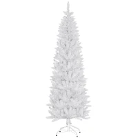 HOMCOM 7ft Tall Pencil Artificial Christmas Tree with 687 Branch Tips with Steel Base, White(m-2)