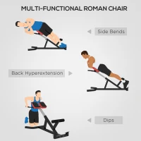 Soozier Roman Chair Back Extension Machine, Height Adjustable Hyperextension Bench with Dip Bars, Multi-Functional for Back, Core, Arms and Whole-Body Training, Black(m-4)