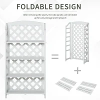 Outsunny Wooden Rustic 4-Tier Foldable Plant Stand with Adjustable Slatted Shelves Indoor & Outdoor Display Rack Plant Pot Organizer White 67 x 33 x 123 cm(m-5)