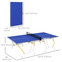 Soozier 9' x 5' Full Size Table Tennis Table, Folding Ping Pong Table with Paddles and Balls, Blue(m-3)