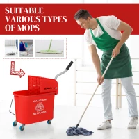 HOMCOM Compact Mop Bucket with Wringer, Mop Bucket on Wheels for Floor Cleaning, 21 Quart, Separate Dirty and Clean Water, Red(m-7)