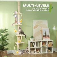 PawHut 89"-108" Floor to Ceiling Cat Tree with Scratching Post, Hand Crank & Anti-tip Kit, Cream White(m-6)