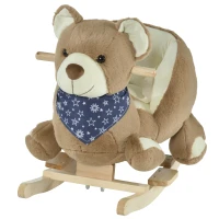 Qaba Baby Rocking Horse Bear Design Plush Stuffed Rocking Chair, Wooden Rocking Horse with Sound, Seat Belt for Boys and Girls Gift, Brown(m-11)
