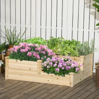 Outsunny 3 Tier Raised Flower Bed Outdoor Planter Box Wooden Garden Bed, Open Bottom for Plants, 42.5"x34.75"x14.25", Natural(m-10)
