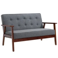 HOMCOM Modern Upholstered 2-Seat Loveseat Sofa with Linen-Touch Fabric and Rubberwood Legs, Grey(m-11)