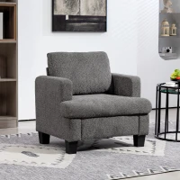 HOMCOM Modern Armchair, Upholstered Chenille Accent Chair with Wood Frame and Back Pillow for Living Room, Dark Grey(m-1)