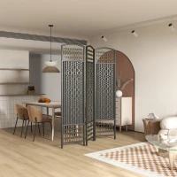 HOMCOM 3 Panel Folding Room Divider Portable Privacy Screen Wave Fiber Room Partition for Home Office Black(m-10)