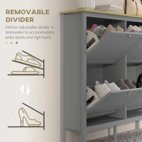 HOMCOM Entryway Shoe Storage Cabinet with 4 Flip Drawers, Adjustable Shelves, Narrow Shoe Cabinet for 20 Pairs of Shoes, Grey(m-6)