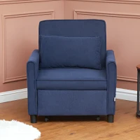 HOMCOM 3-in-1 Convertible Chair Bed, Pull Out Sofa Bed Sleeper Chair with Adjustable Backrest, Pillow, and Pockets, Blue(m-8)