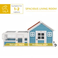 PawHut Rabbit Hutch Outdoor with Asphalt Roof, Handle, Wheels, 64" x 23.3" x 30.6", for Small Animals, Blue(m-4)