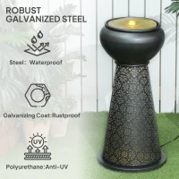 Outsunny 28" Tall Outdoor Water Fountain with LED Lights, Bowl Garden Waterfall Fountain with Adjustable Flow, Outdoor Water Feature with Cut-out Floral Base, Dark Grey and Yellow(m-6)