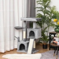 PawHut Cat tree Tower Climbing Kitten Activity Center Furniture with Sisal Scratching Post Pad Hammock Perch Condo Hanging Balls 23.5" x 15.75" x 43.75" Grey(m-8)