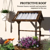 Outsunny Wooden Wishing Well Planter, Raised Garden Bed with Galvanized Canopy, Hexagon Raised Flower Bed for Garden, Tan(m-5)