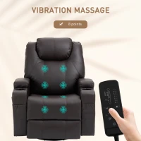 HOMCOM Massage Recliner Chair, Swivel Nursery Rocker Chair, Manual Reclining Sofa with 8 Vibration Points, PU Leather, Cup Holders, Side Pockets, for Living Room, Brown(m-4)