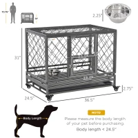 PawHut Heavy Duty Dog Crate, Metal Dog Cage Kennel with Lockable Wheels, Slide-Out Tray, Food Bowl and Double Doors, 36.5"(m-3)