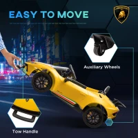 Qaba 12V Lamborghini Huracan Licensed Kids Electric Car with Remote Control, Spring Suspension, Transport Wheels, Yellow(m-5)