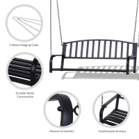 Outsunny 2 Person Front Porch Swing Patio Swing Bench, Outdoor Steel Swing Chair with Sturdy Chains, for Backyard, Deck, 528 lb Weight Capacity, Black(m-5)